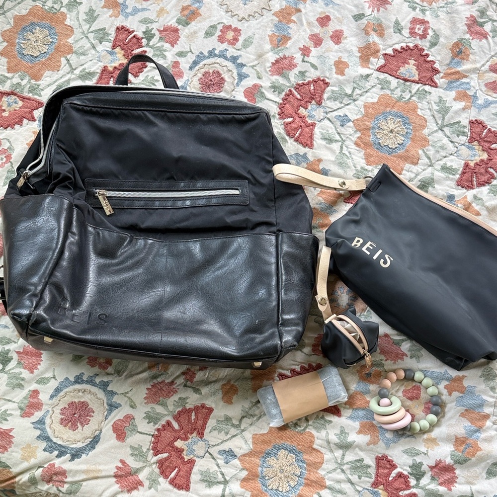 BEIS Black Baby Diaper Bag Set